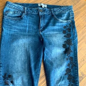 Wit and Wisdom black floral embroidered boyfriend jeans, dark wash
